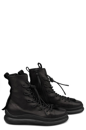 High top laced zip calf leather sneakers