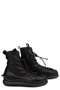 High top laced zip calf leather sneakers