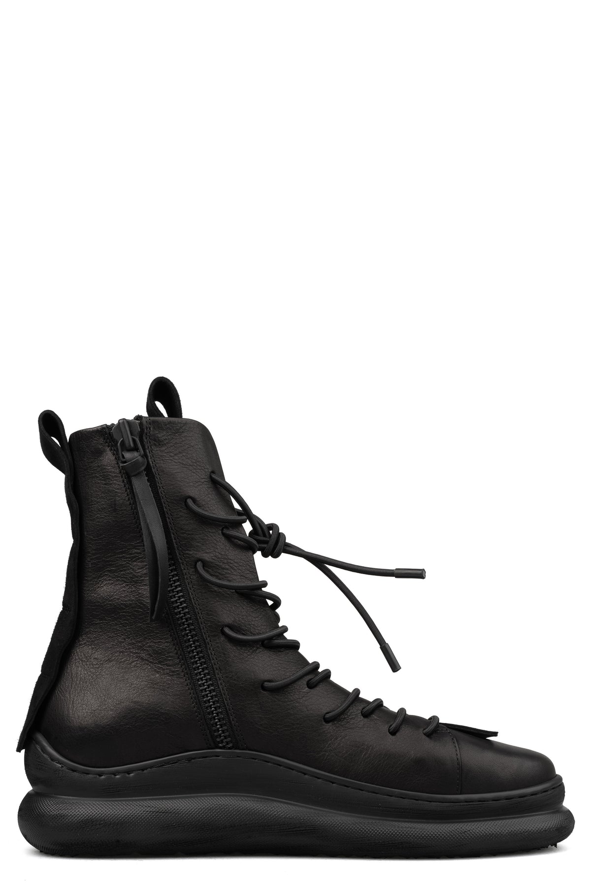 High top laced zip calf leather sneakers