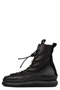 High top laced zip calf leather sneakers