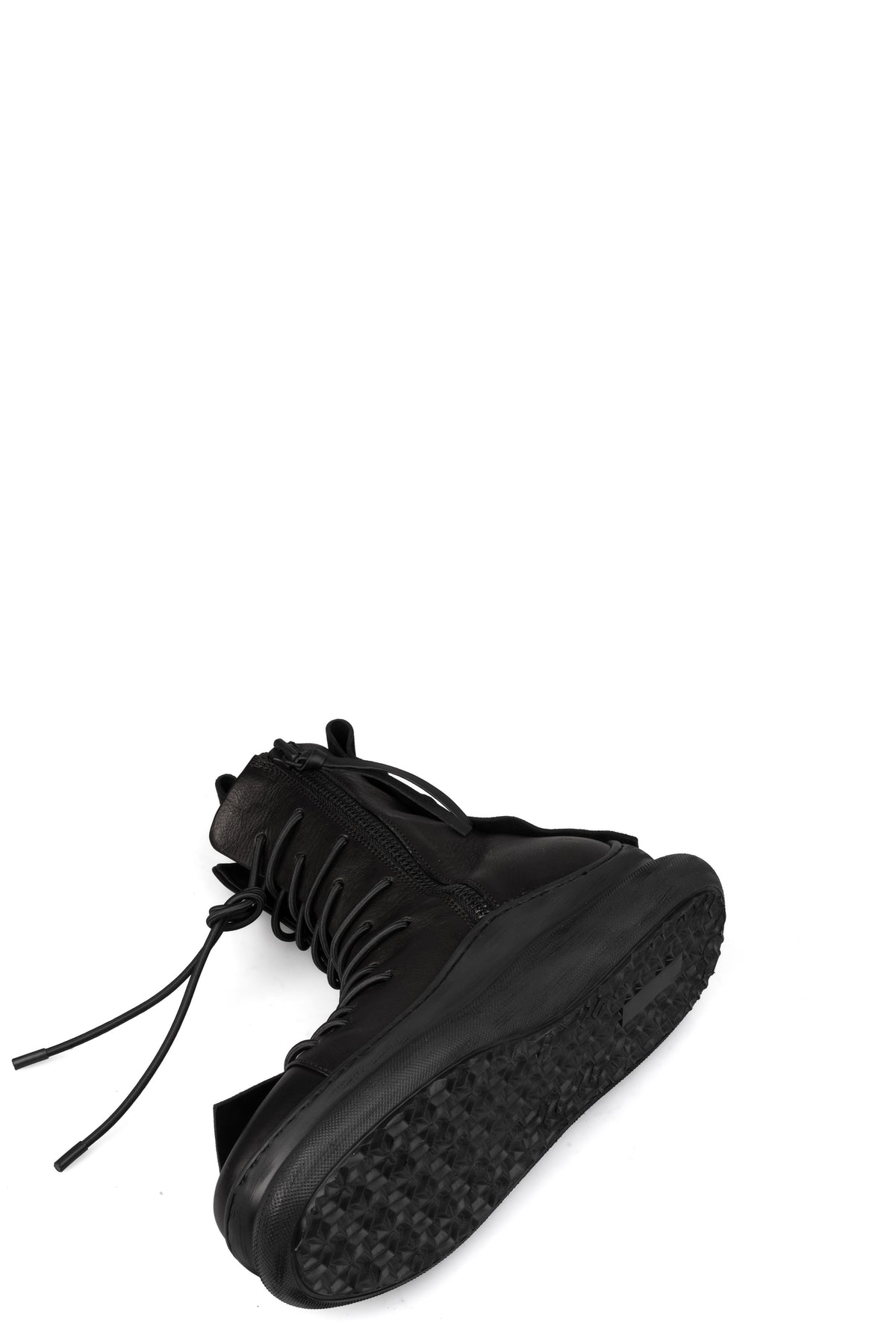 High top laced zip calf leather sneakers