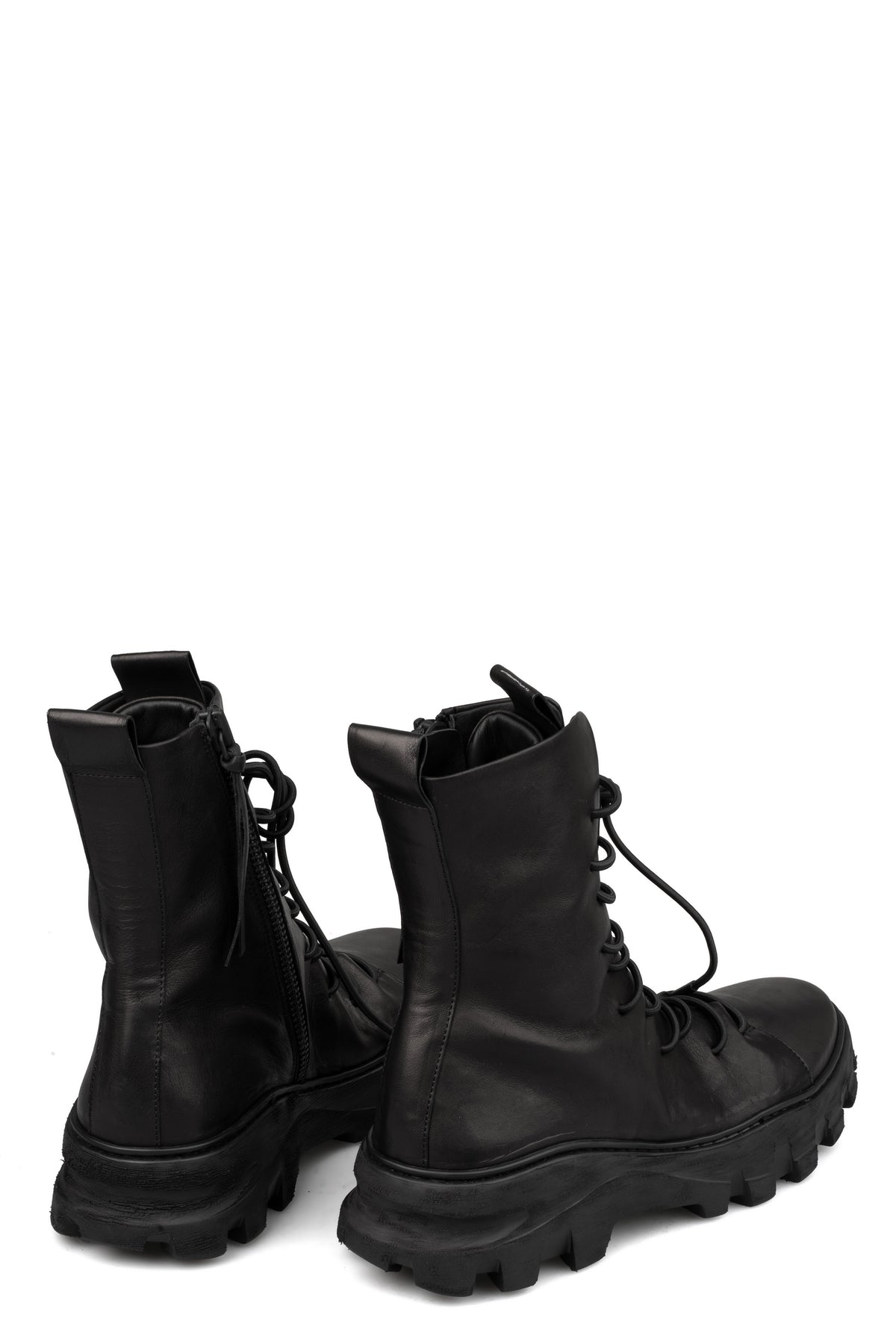 Laced calf leather zip combat boots | RIGHT BALANCE