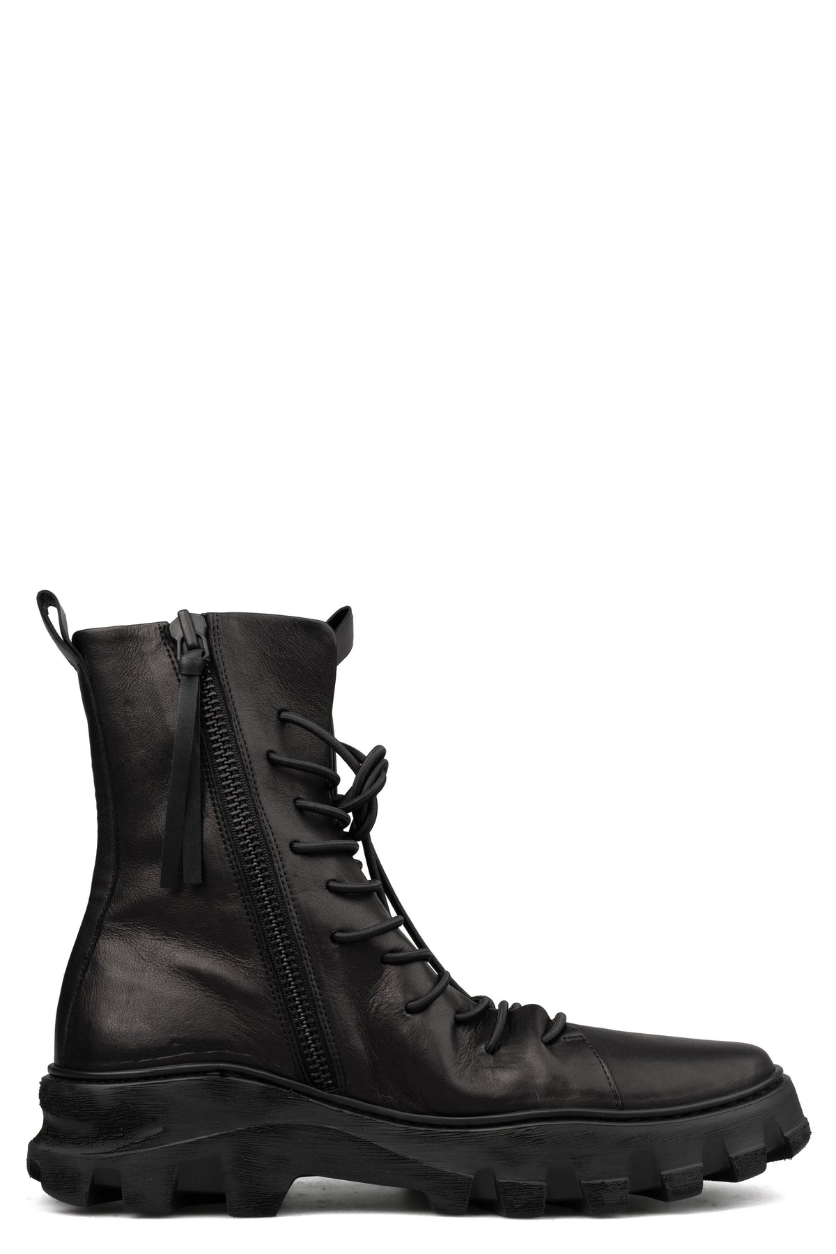 Laced calf leather zip combat boots | RIGHT BALANCE