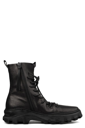 Laced calf leather zip combat boots | RIGHT BALANCE