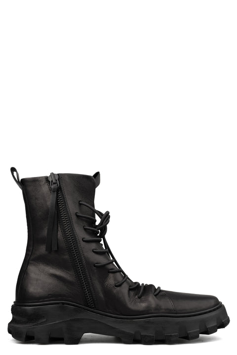 Laced calf leather zip combat boots | RIGHT BALANCE