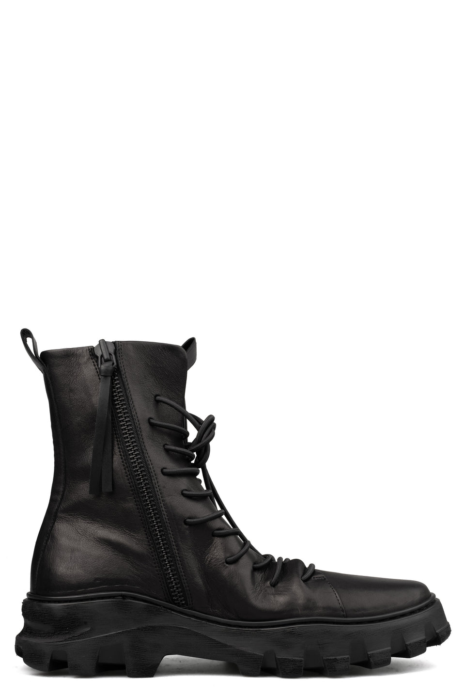 Laced calf leather zip combat boots | RIGHT BALANCE