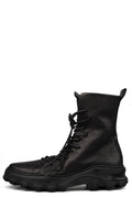 Laced calf leather zip combat boots | RIGHT BALANCE