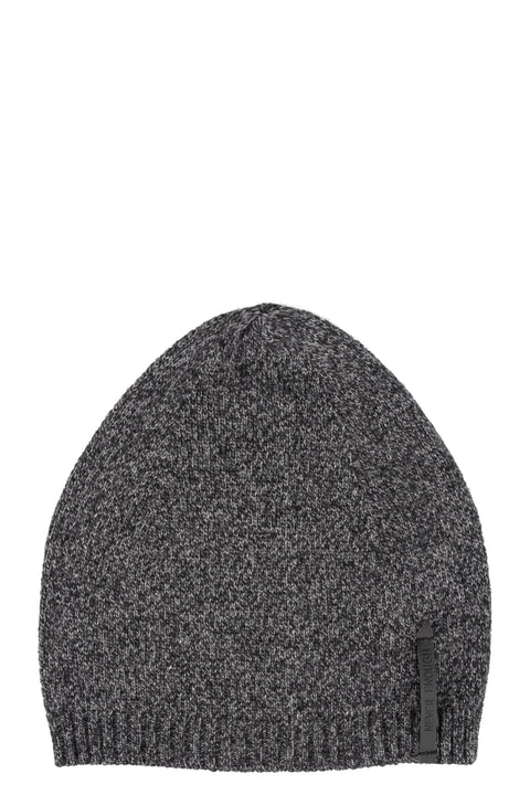 Ribbed knit wool blend hat, Black/ Grey melange