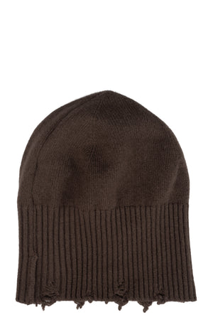 Destroyed knitted cashmere wool beanie, Tobacco