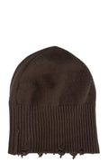 Destroyed knitted cashmere wool beanie, Tobacco