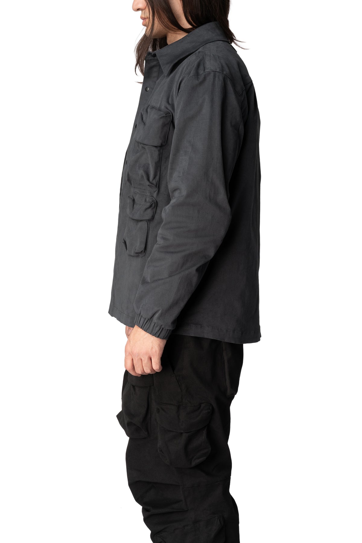 Max Cargo brushed twill overshirt, Charcoal