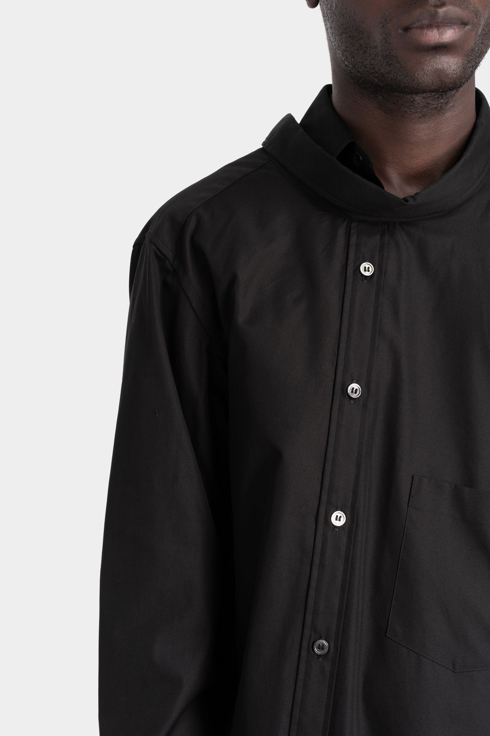 Long asymmetrical wrap-around layered shirt