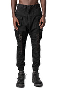 Adjustable belt stretch denim cargo jogger trousers, Black