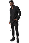 Adjustable belt stretch denim cargo jogger trousers, Black
