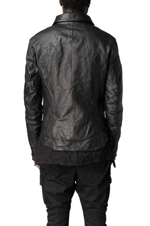 Horse leather jacket with detachable collar and gloves, Black
