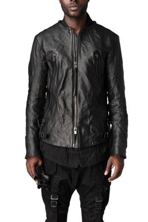 Horse leather jacket with detachable collar and gloves, Black