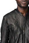 Horse leather jacket with detachable collar and gloves, Black