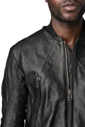 Horse leather jacket with detachable collar and gloves, Black