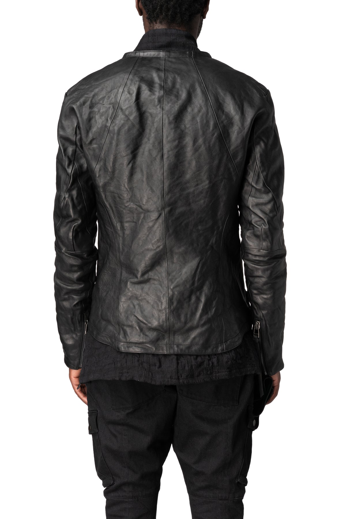 Horse leather jacket with detachable collar and gloves, Black