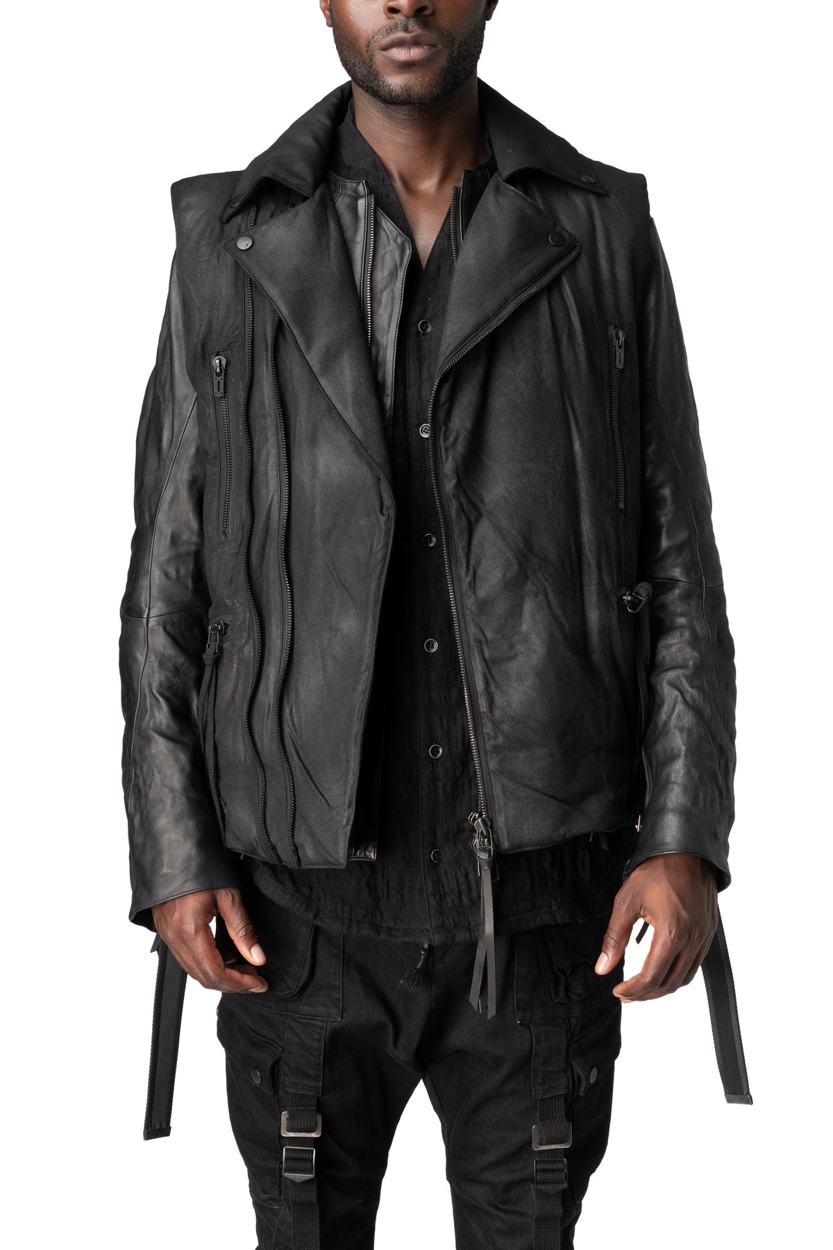 Coated riders down vest, Black