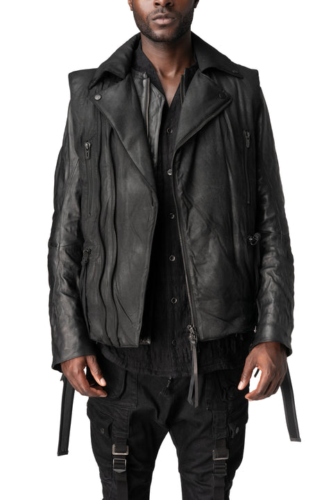 Coated riders down vest, Black