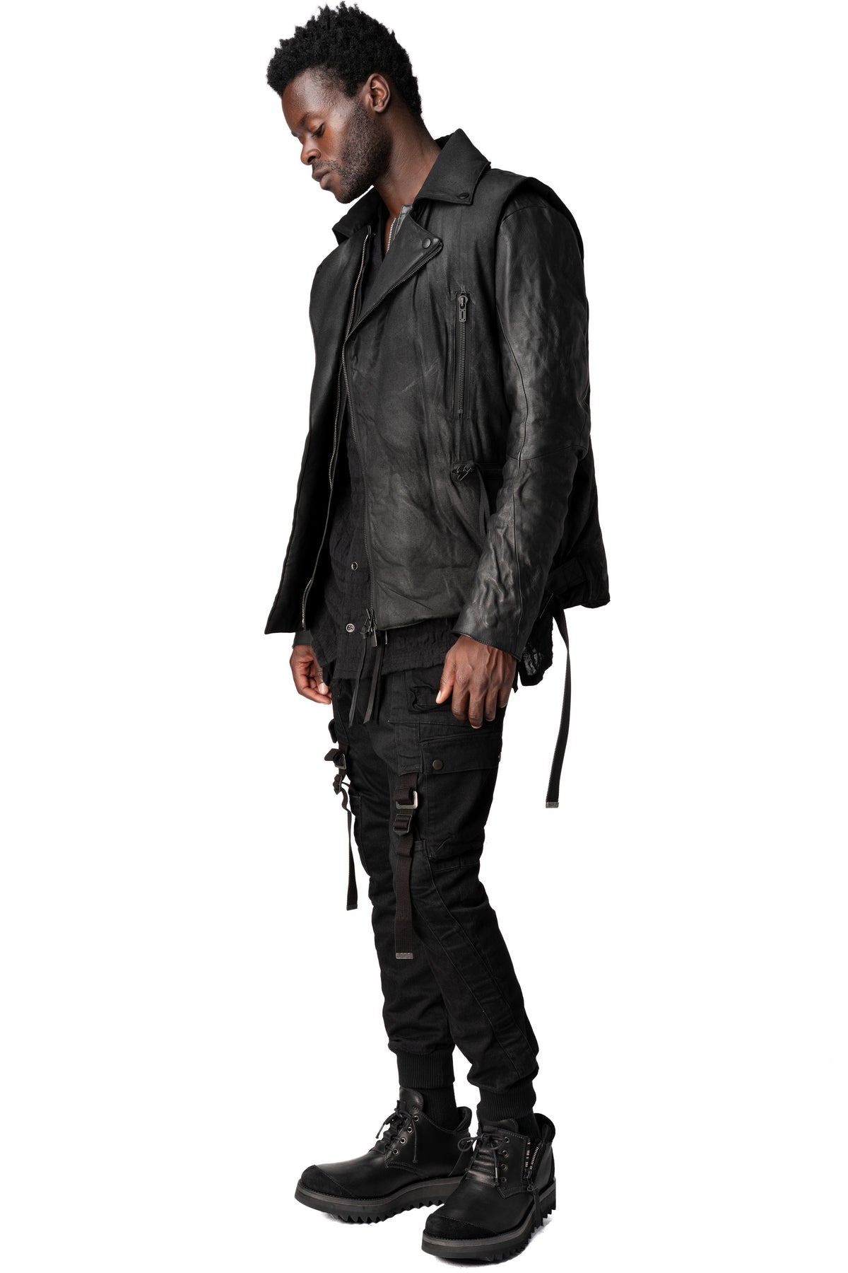 Coated riders down vest, Black