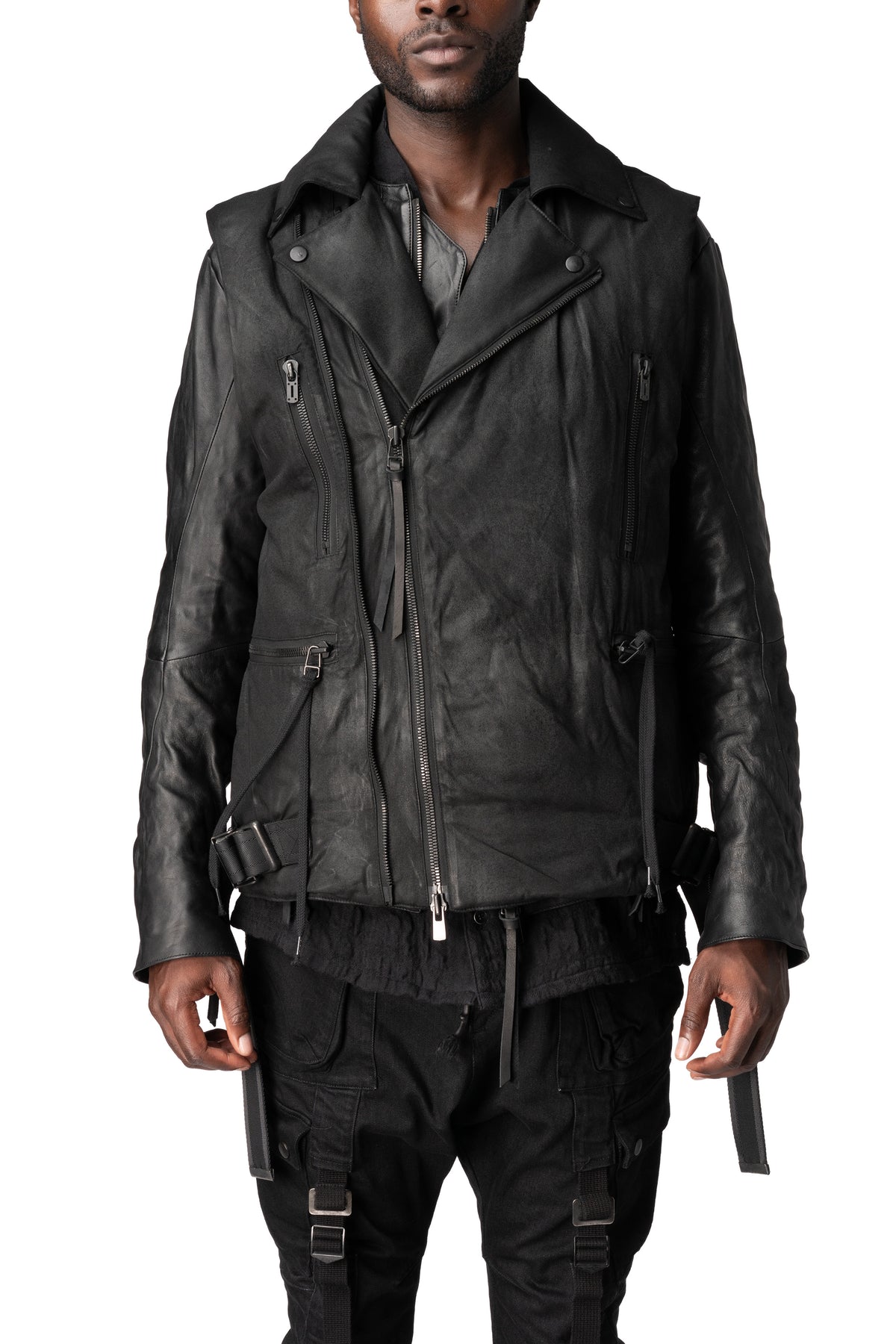 Coated riders down vest, Black
