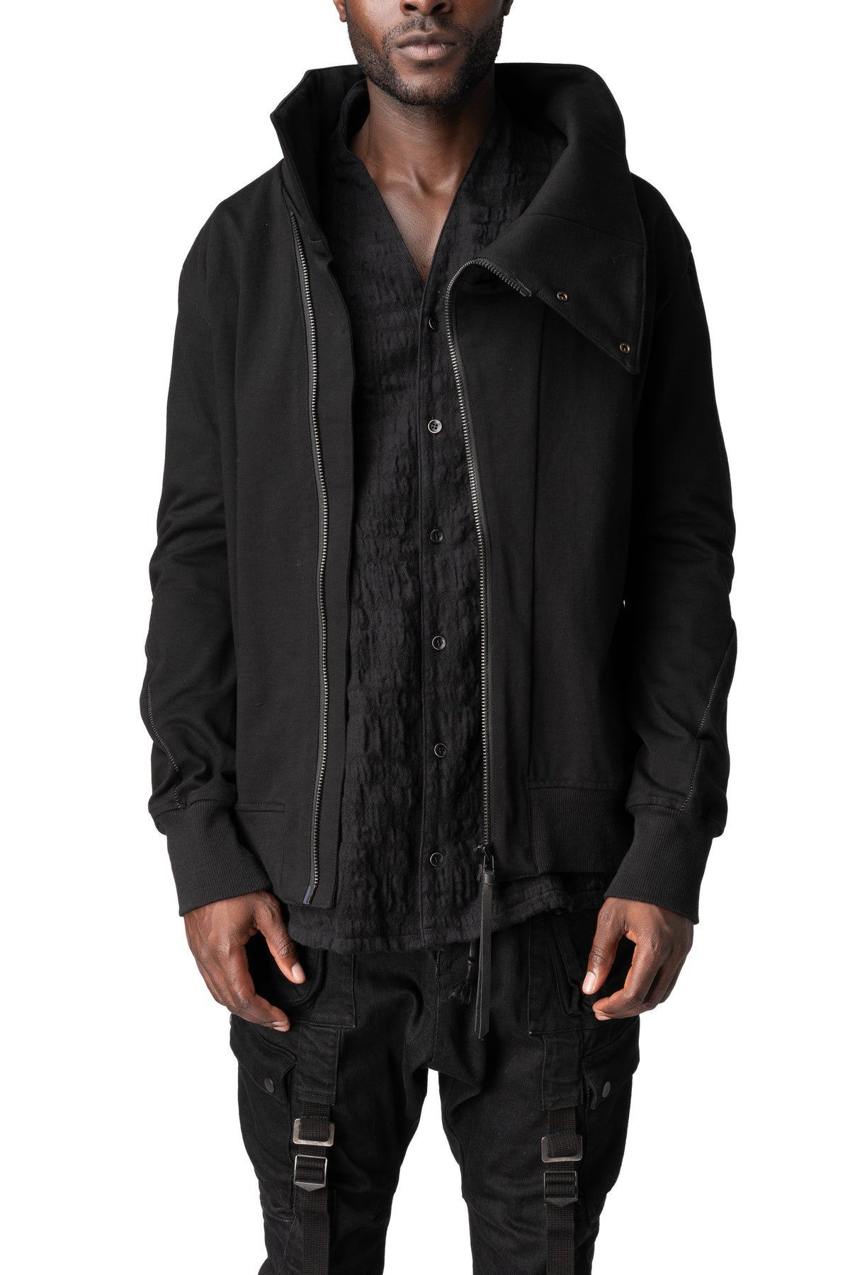 Dry jersey wrap high-neck sweater, Black