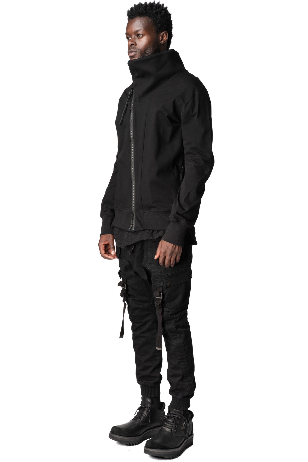 Dry jersey wrap high-neck sweater, Black