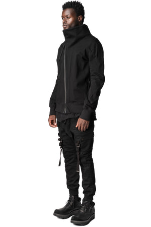 Dry jersey wrap high-neck sweater, Black