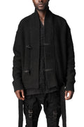 Chenille knit kimono collar jacket, Black