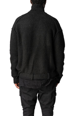 Chenille knit kimono collar jacket, Black