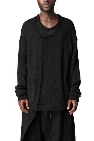 Wool knit double front sweater, Black