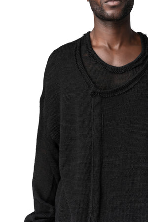 Wool knit double front sweater, Black