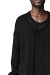 Wool knit double front sweater, Black