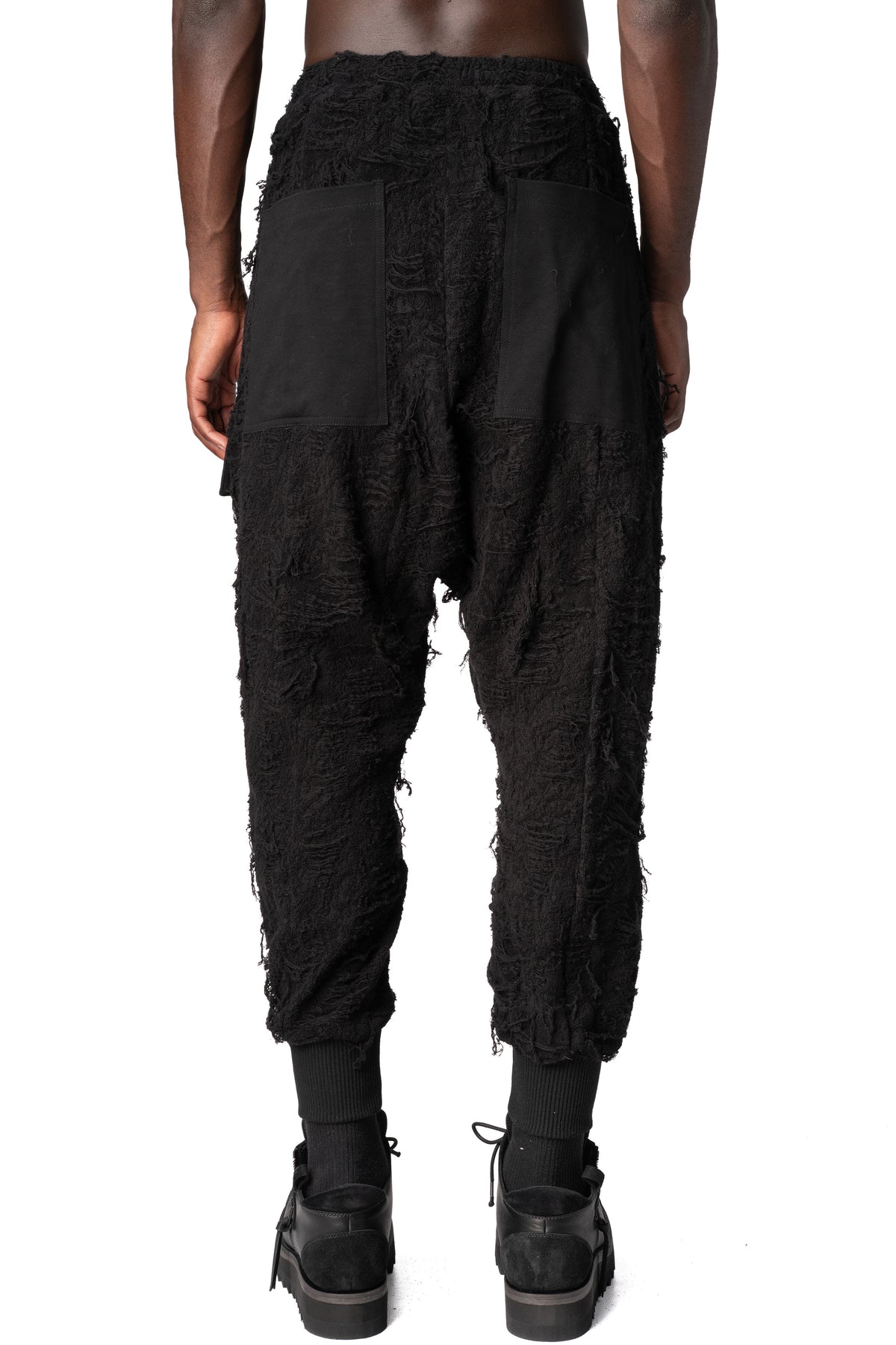 Distressed pile jogger trousers, Black
