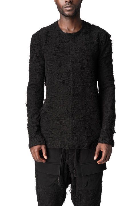 Distressed terry long-sleeve T-shirt, Black