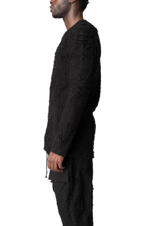 Distressed terry long-sleeve T-shirt, Black