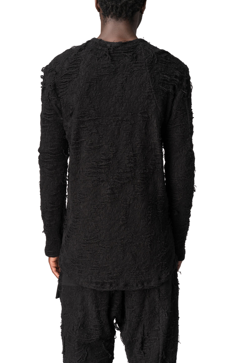 Distressed terry long-sleeve T-shirt, Black