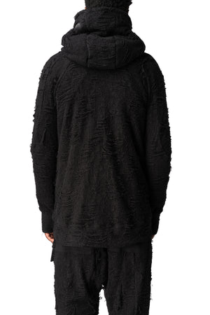 Distressed terry zip hoody, Black