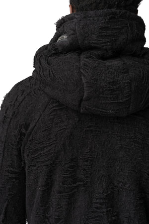 Distressed terry zip hoody, Black