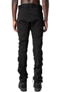 Distressed jacquard twisted curved trousers, Black