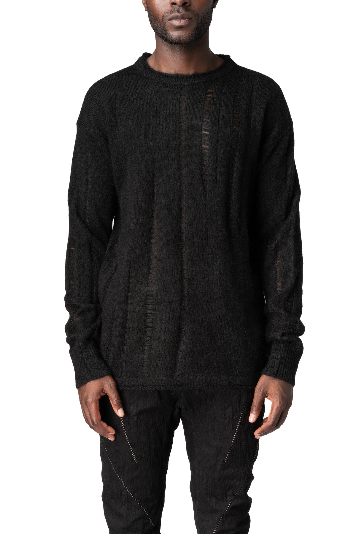 Mohair distressed knit pullover