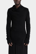 Ribbed wool draped asymmetrical sweater