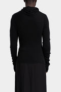 Ribbed wool draped asymmetrical sweater