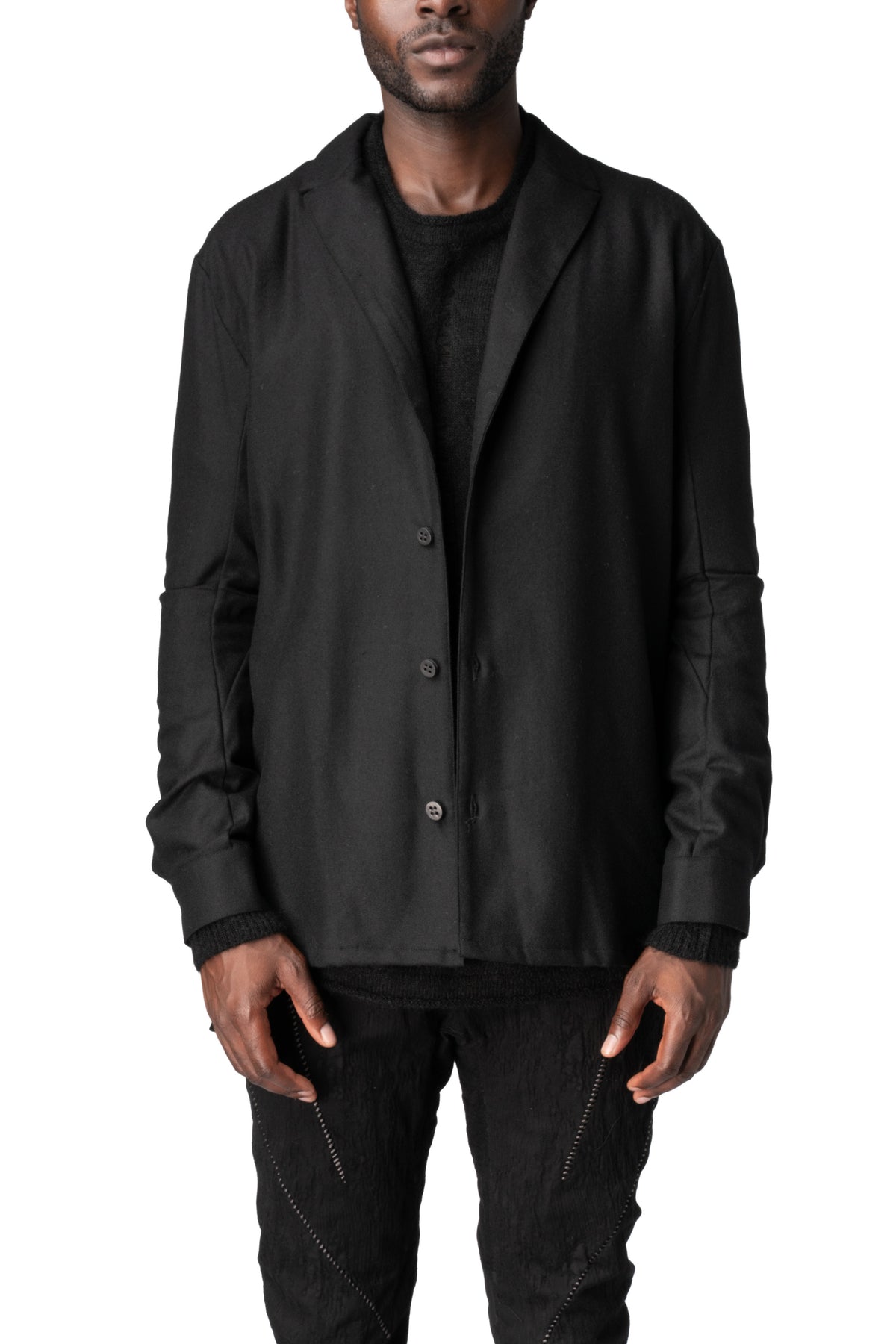 Wool tailored shirt jacket, Black