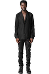 Coated stretch denim overlock twisted curved trousers, Black