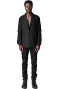 Stretch denim overlock twisted curve trousers, Black
