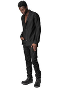 Stretch denim overlock twisted curve trousers, Black