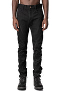 Stretch denim overlock twisted curve trousers, Black